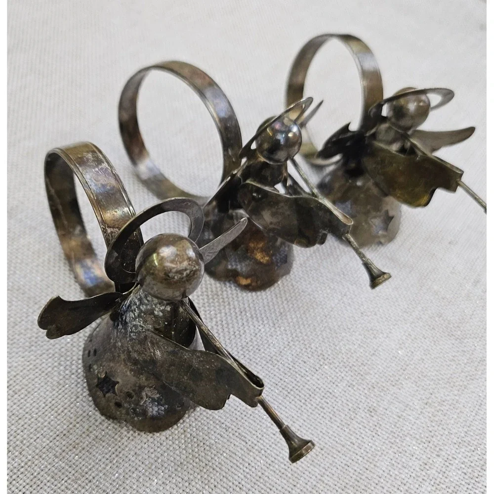 Angel Napkin Rings Set of 6 Silver Tone Vintage Trumpeting Holiday Christmas